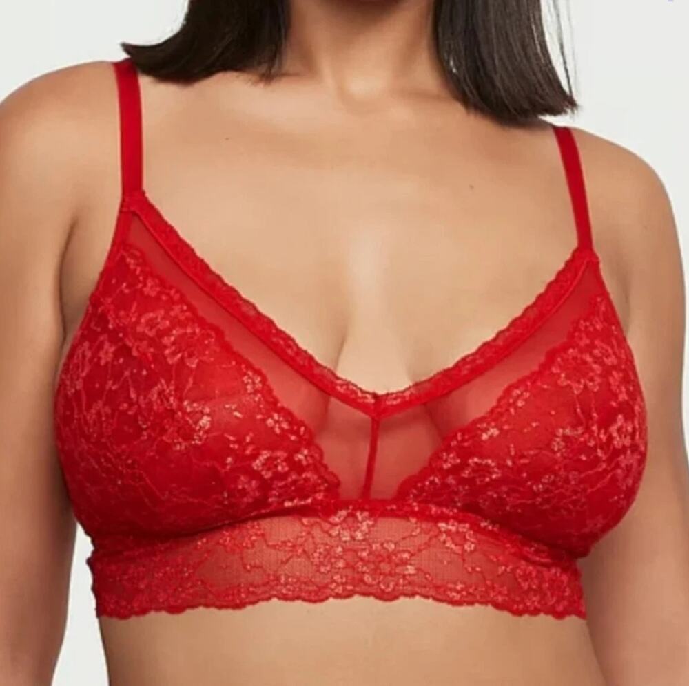 Victoria's Secret Posey Lace Wireless Unlined Bralette Bra in Red M Curvy NWOT